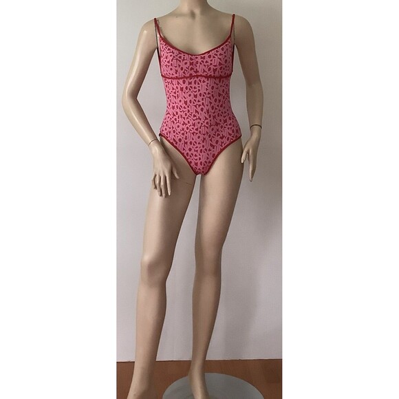 MOSCHINO Pink & Red Word Logo One Piece Swimsuit Maillot (Size 34/M) - Picture 2 of 16